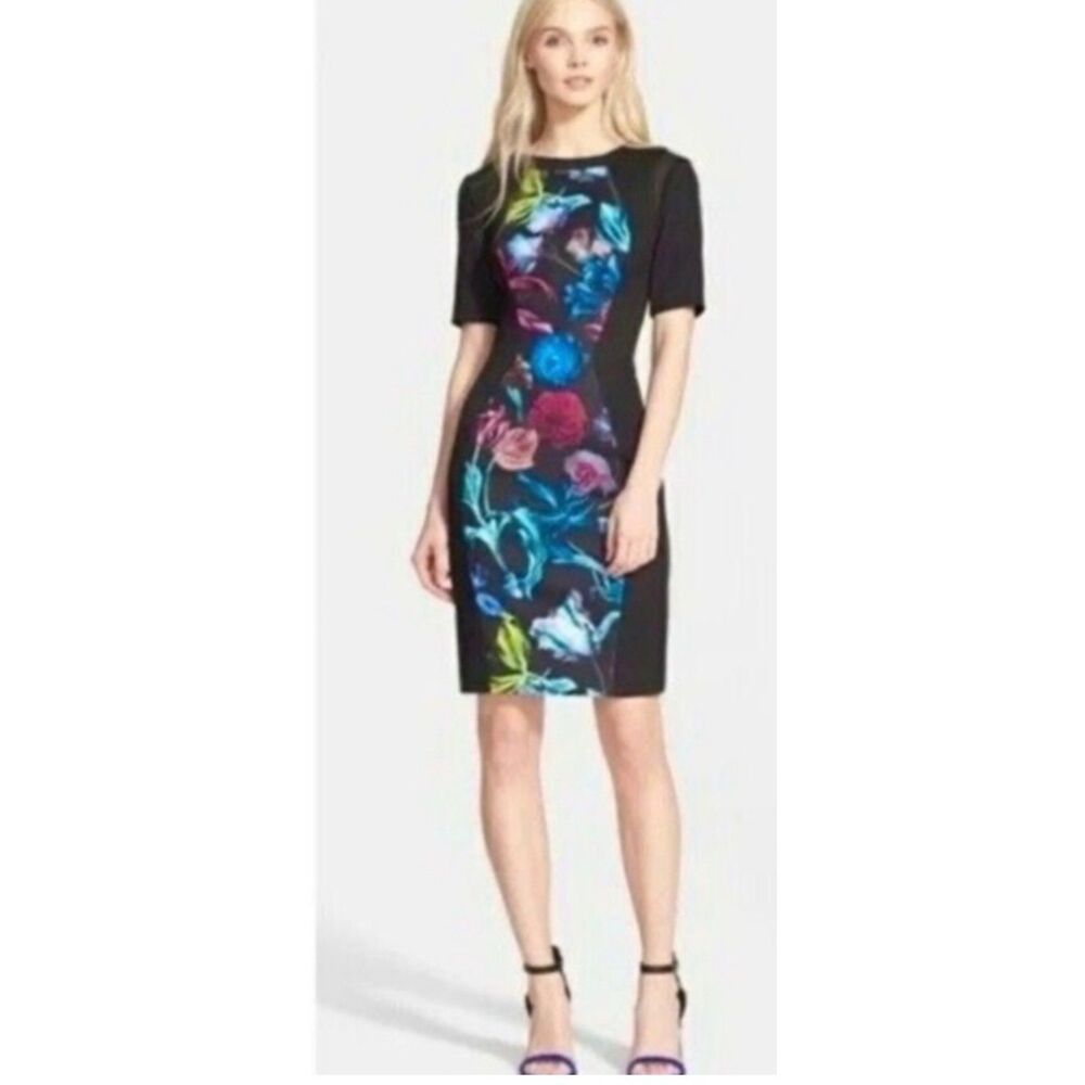 Ted Baker | Black Floral Sheath Dress in Midnight Bloom Size 3 US Size 8 Medium